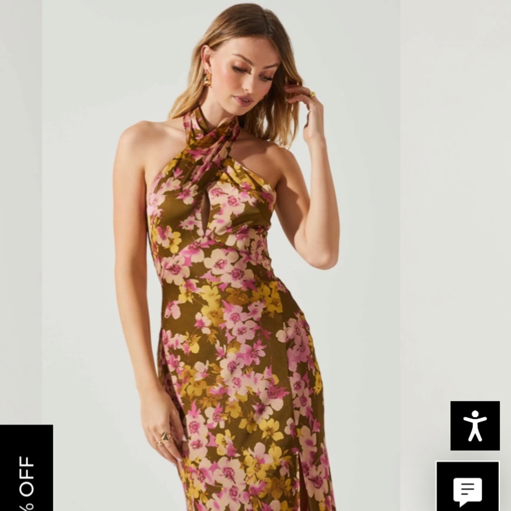Astr the label marissa satin halter neck floral midi dress - SMALL